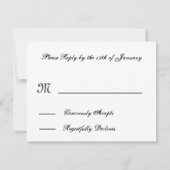 白黒Zebra印刷RSVPの応結婚答カード 出欠カード (裏面)