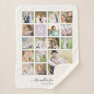 白16の写真のコラージュのモノグラムの名前の書道 シェルパブランケット