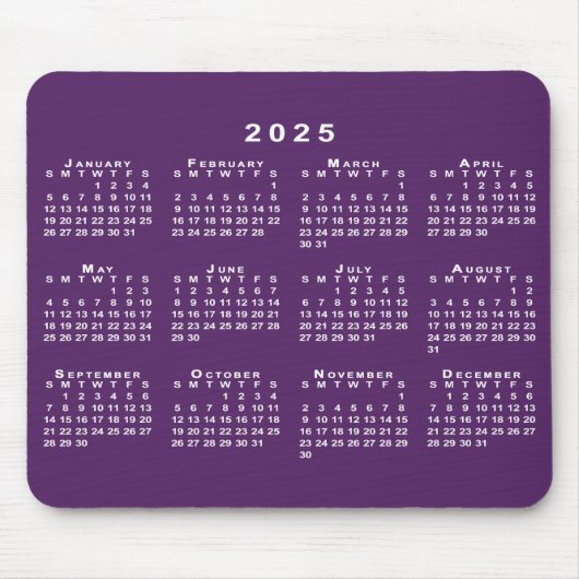 白2025カレンダーの背景(紫カスタム色) マウスパッド (正面)