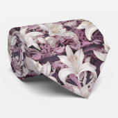 白3dピンク紫のユリ ネクタイ (ロール)