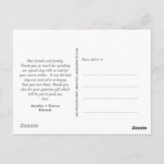 白4枚の写真結婚の感謝はがき ポストカード (裏面)