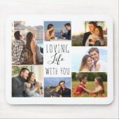白7枚のフォトコラージュ | Loving Life with You マウスパッド (正面)