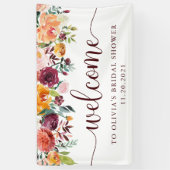 白|の歓迎のバーガンディの素朴な花柄 横断幕 (縦)