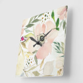 白|の水彩画の花柄パターンの喜び スクエア壁時計 (傾斜)