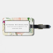 白|の水彩画の花柄パターンの喜び ラゲッジタグ (裏面横)