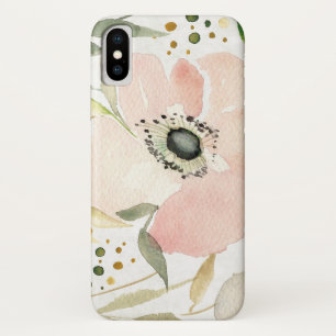 白 の水彩画の花柄パターンの喜び iPhone X ケース