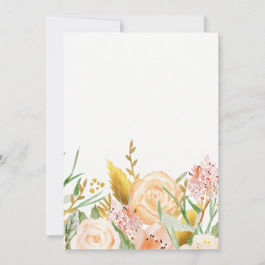 白|の花嫁のブランチの金ゴールドの水彩画の花柄 招待状 (裏面)