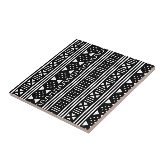 白|の黒人のアフリカ人のMudClothの可変性色 タイル (側面)