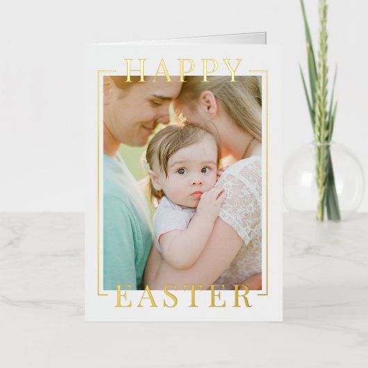 白+エレガント金ゴールドハッピーイースター写真 箔シーズンカード (正面)