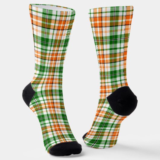 白 オレンジ 緑 Plaid タータン デザイン  ソックス (傾斜あり)