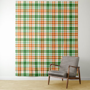 白 オレンジ 緑 Plaid タータン デザイン  タペストリー