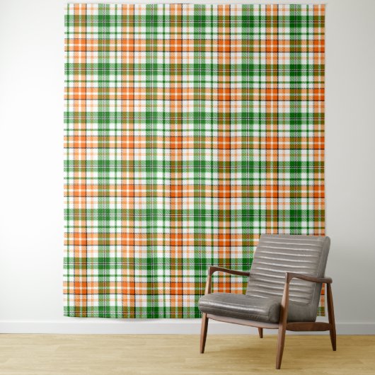 白 オレンジ 緑 Plaid タータン デザイン  タペストリー (インサイチュ)