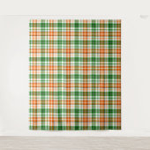 白 オレンジ 緑 Plaid タータン デザイン  タペストリー (正面)