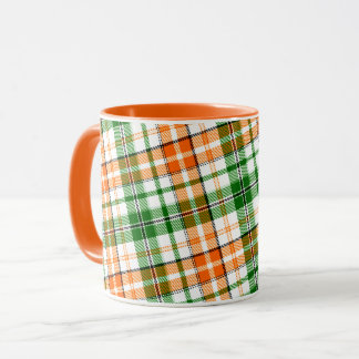 白 オレンジ 緑 Plaid タータン デザイン マグカップ