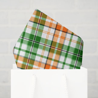 白 オレンジ 緑 Plaid タータン デザイン 薄葉紙