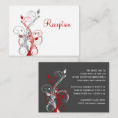 白、グレー、赤の花柄のレセプション封入カード エンクロージャーカード (正面/裏面)