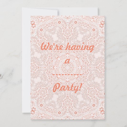 白＆コーラルレース生地の背景画像 招待状 (正面)