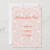 白＆コーラルレース生地の背景画像 招待状 (裏面)