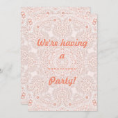 白＆コーラルレース生地の背景画像 招待状 (正面/裏面)