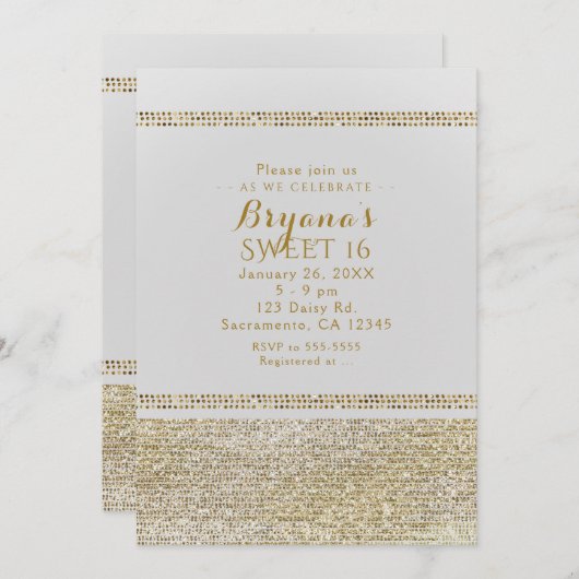 白&スパーキングゴールド グラムチックパーティー招待状 招待状 (正面/裏面)