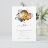 白、バーガンディー、ゴールドの花柄のウェディング 出欠カード (スタンド正面)
