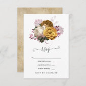 白、バーガンディー、ゴールドの花柄のウェディング 出欠カード (正面/裏面)