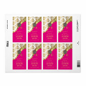 白、ピンクと金ゴールドのダマスクのウェディングワインボトル ラベル (フルシート)