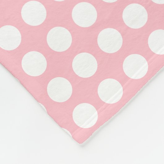 白(ピンク色):中サイズ横水玉模様 フリースブランケット (角)