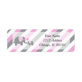 白、ピンク、グレーのゾウストライプズの赤ちゃんシャワー ラベル