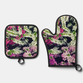 白、ピンク、紫の花 鍋つかみ&鍋敷きセット
