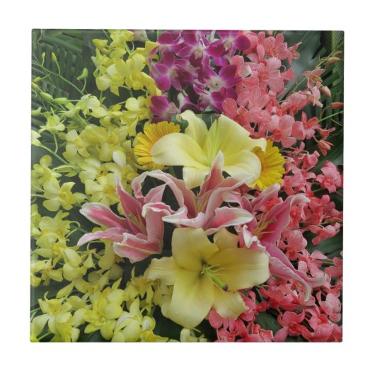 白 + ピンク, 緑 + 紫, 花 + 開花, として タイル (正面)