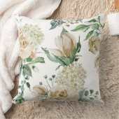 白/ベージュヴィンテージフローラ枕 クッション (ブランケット)