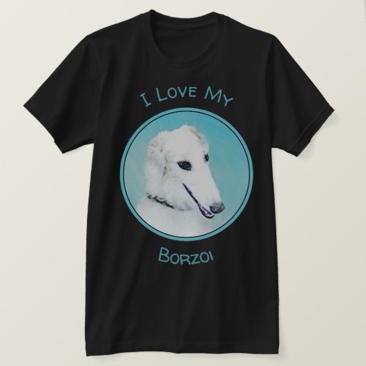 (白)ボルゾイの絵画 - かわいいオリジナルドッグアート Tシャツ (デザイン正面)