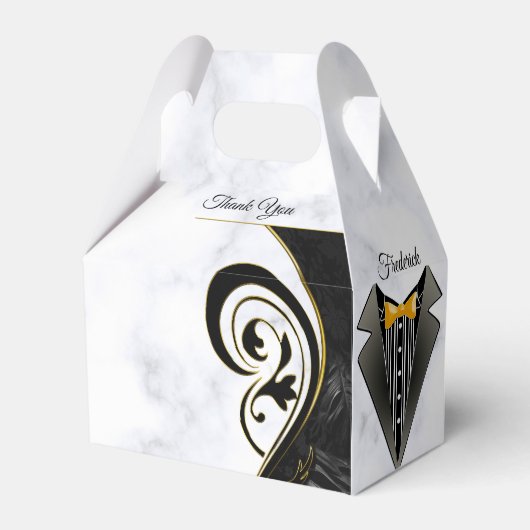 白 – モダン大理石ブラック抽象芸術ギフトボックス フェイバーボックス (正面サイド)