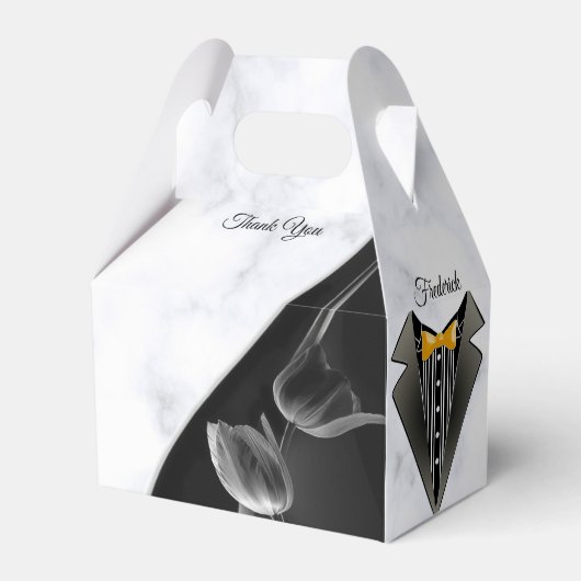 白 – モダン大理石ブラック抽象芸術ギフトボックス フェイバーボックス (正面サイド)