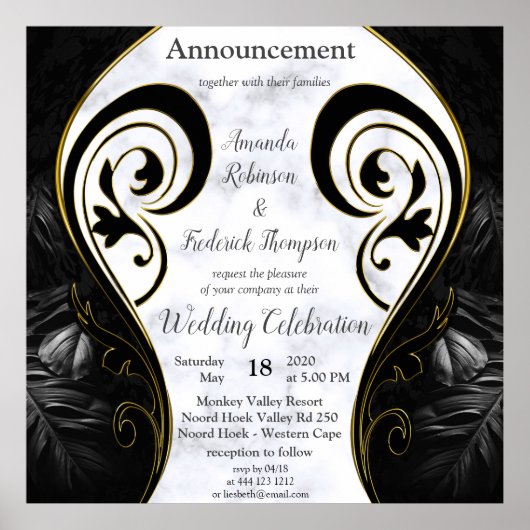 白 – モダン大理石ブラック抽象芸術 ポスター (正面)