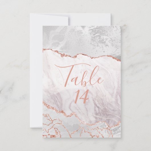 白&ローズゴールドのアゲートのギルトのウェディングテーブルナンバー 招待状 (裏面)