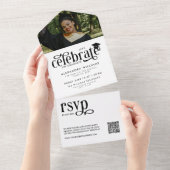 白 卒業生を祝う フォト QR RSVP オールインワン招待状 (貼ってはがせる)
