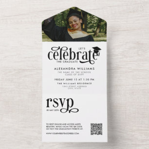 白 卒業生を祝う フォト QR RSVP オールインワン招待状