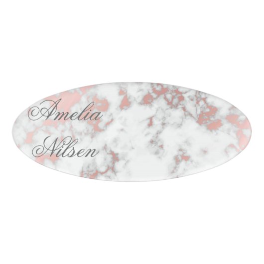 白、大理石、ばら色の金ゴールド、モダン、美しい上品eleg 名札 (正面)