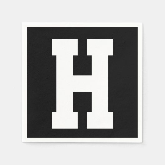 白 大 現代イニシャル | 黒 スタンダードカクテルナプキン (正面)