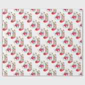 白|子犬と子猫のクリスマスラッピング紙 ラッピングペーパー (フラット)