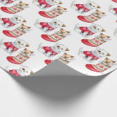 白|子犬と子猫のクリスマスラッピング紙 ラッピングペーパー (角)