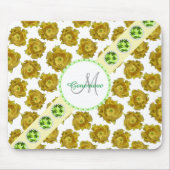 白、宝石、真珠に黄色のサボテンの花 マウスパッド (正面)