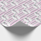 白、灰色、ピンクの象ストライプの赤ちゃんシャワー ラッピングペーパー (角)