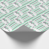 白、灰色、緑の象ストライプの赤ちゃんシャワー ラッピングペーパー (角)