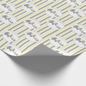 白、灰色、黄色の象ストライプの赤ちゃんシャワー ラッピングペーパー (角)