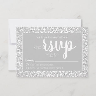 白 灰 非公式 ダイヤモンド グリッター 結婚式 RSVP