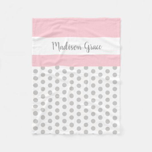 白/白の水玉模様（ピンク/白）パーソナライズされた フリースブランケット (正面)