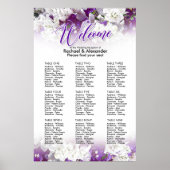 白/紫のウェディングレセプションシーティングチャート ポスター (正面)